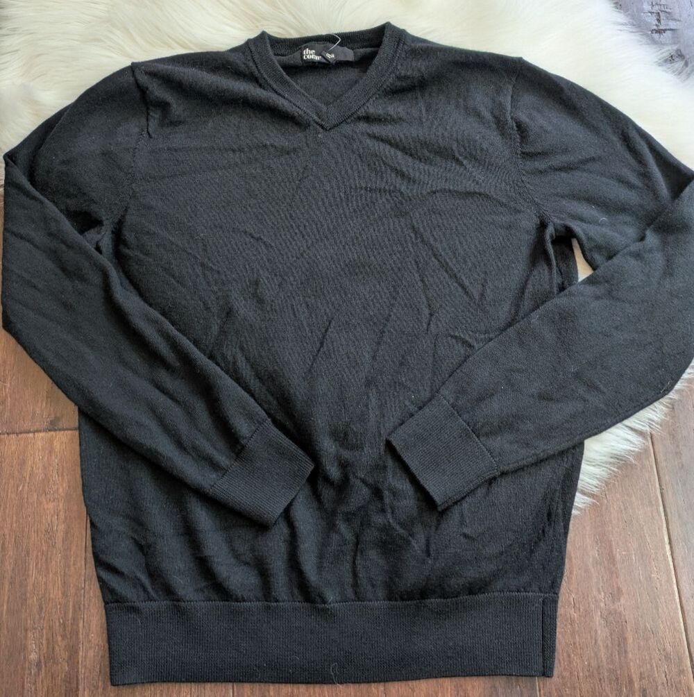 The Commons Black 100% Merino Wool Long Sleeve Top Sweater V Neck M Medium